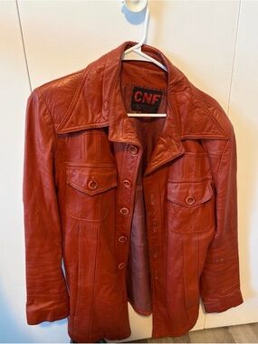 Women's Red Leather Jacket - Classic Button Front Coat
